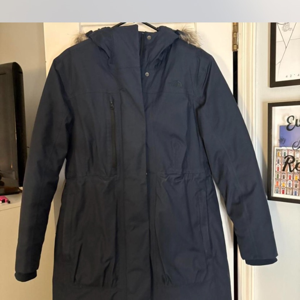 The North Face Navy Hooded Parka Coat